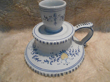 Vintage  Ceramic Blue, White, And Yellow Candle Holder (61)