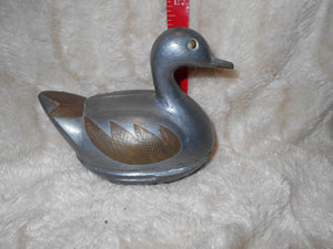 Vintage Heavy Pewter and Brass Duck Trinket Box (827)