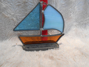 Vintage  Small Stained Glass Boat (506)