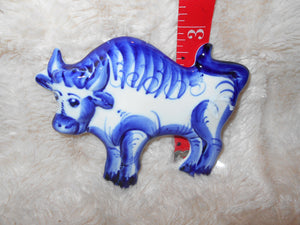 Vintage  Blue and White Ceramic Cow Figure #95