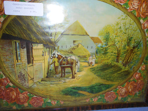 Vintage Chromolithograph Picture "Early Barnyard" - Framed (549)