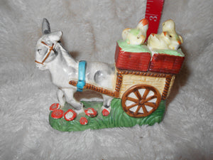 Vintage  Ceramic Donkey Pulling Wagon W/Bird Salt & Pepper Holders (457)