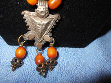 Vintage Brass & Orange Beaded Necklace #11