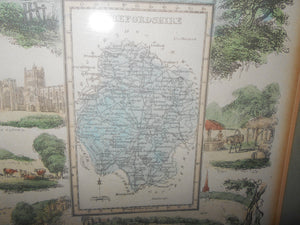 Vintage Herfordshire Map With Town Insignia - Framed #2003