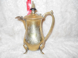 Vintage Brass on Silver, Lidded, Footed, Teapot (24)