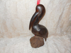 Vintage  Hand-Carved Wooden Pelican on Base #111