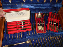 Vintage Brass & Teak Silverware Set In Wood Case 103 Pieces (61)