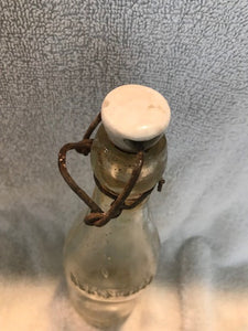 Antique Clear Wire and Porcelain Capped Beverage Bottle  #837