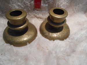 Vintage Pair of Heavy Brass Candleholders 1 3/4" H (16)