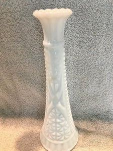 Antique Milk Glass Patterned Vase  #1122