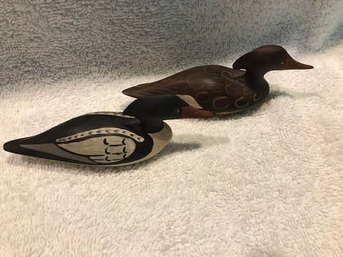 Vintage Pair of Hand Crafted Mini Merganser Decoys (#59)