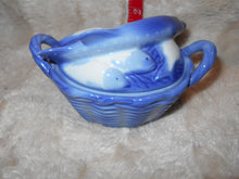 Vintage  Ceramic Blue, White, Fish Trinket Box (810)