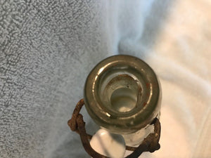 Antique Clear Wire and Porcelain Capped Beverage Bottle  #837