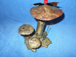 Vintage  Painted Tin Figure Of A Butterfly On A Mushroom (37A)