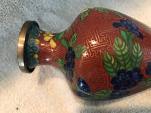 Vintage Cloisonne Red Flowered Vase on Base #854