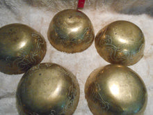 Vintage Heavy Brass, Set of 5 Etched Bowls (35)