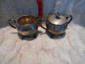 Antique/Vintage Metal Dishes: Silver/Silverplate Sugar and Creamer #8