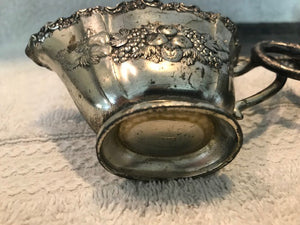 Antique/Vintage Silver/Silverplate Tray & Sugar, Creamer Set  #849