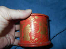 Vintage  Japanese Red Pictorial Painted Wooden Trinket Box (817)