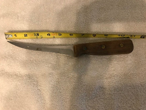 Vintage Wooden Handled Knife In Cardboard Sheath (#507)