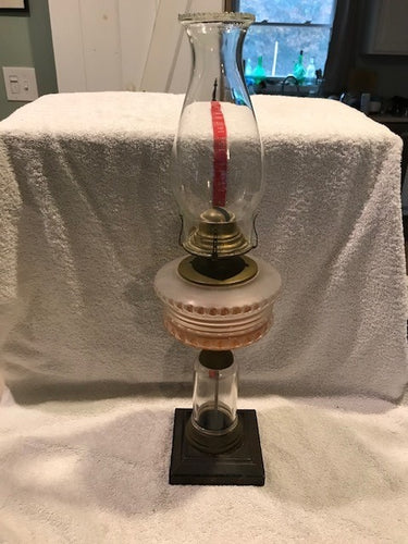 Vintage Kerosene Wood, Brass & Glass Lamp (#460)