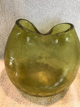 Vintage Light Green Blown Glass Pinched Top Vase #815