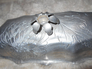 Vintage Hammered, Etched Aluminum Butter Dish (609)