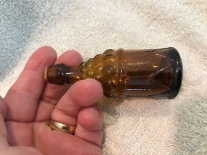 Vintage Mini Amber Drum-Shaped Bottle #823