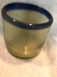 Antique/Vintage Blown Glass Clear & Blue Tumbler Glass #814