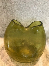 Vintage Light Green Blown Glass Pinched Top Vase #815