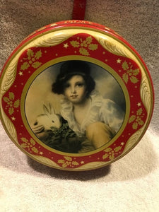 Vintage Young Victorian Girl & Bunny Biscuit Tin (#431)