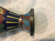 Vintage Cloisonne Red Flowered Vase on Base #854