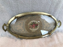 Antique Silvercraft Brass & Glass Tray  #1100