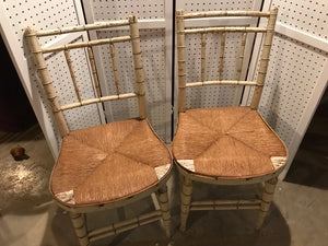 Antique/Vintage White Wooden Rush Seat Pair of Chairs (32)