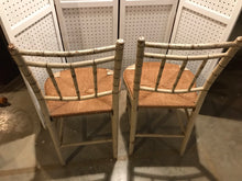 Antique/Vintage White Wooden Rush Seat Pair of Chairs (32)