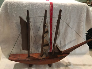 Vintage Wooden Handmade Boat Model With Balsa Sails #2064