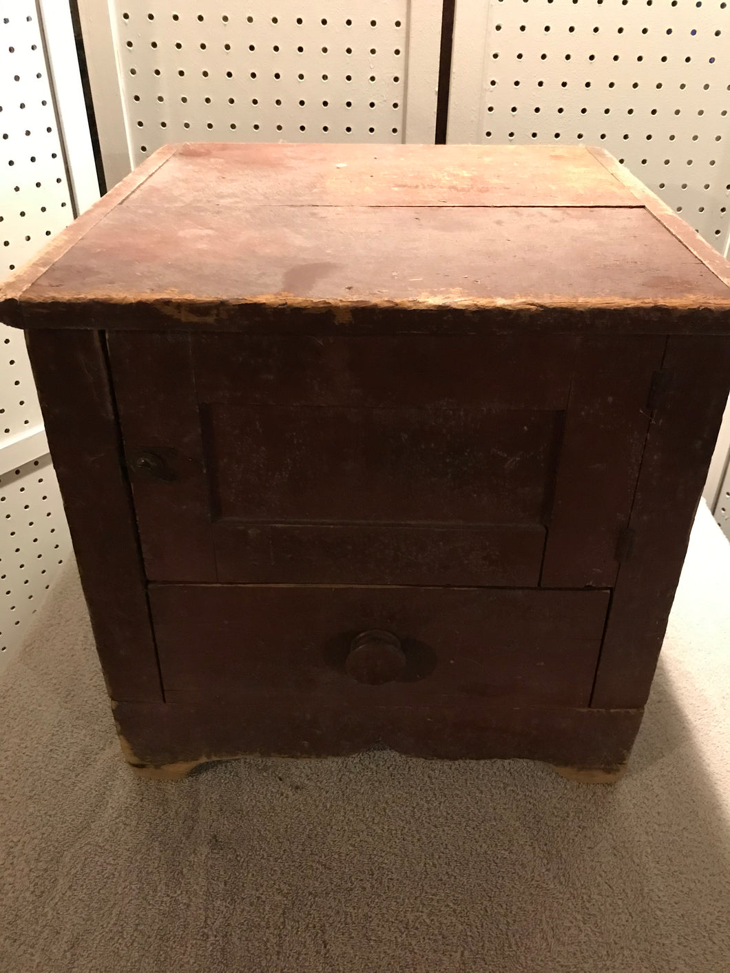 Antique Red Painted Commode with Lidded Enamel Handled Bowl (30)