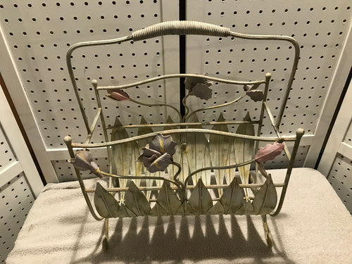 Vintage Painted Metal Floral Magazine Rack (22)