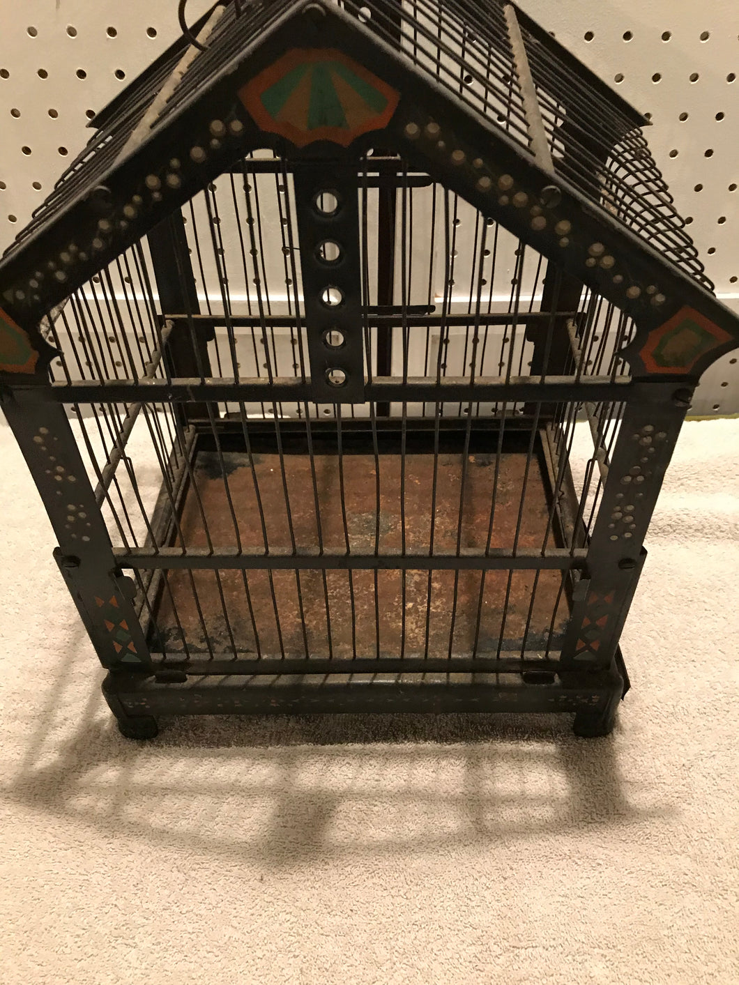 Vintage Black Metal, Stenciled Birdcage (13A)