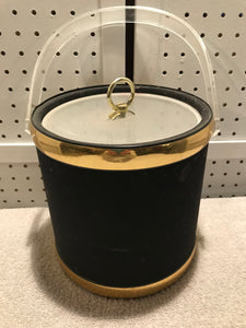 Vintage Handled Ice Bucket With Boat Picture & Tongs (12A)