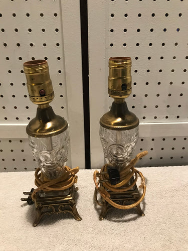 Vintage Pair of Pressed Glass & Brass Lamps (#6)