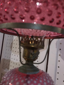 Vintage GWTW Light Rose Hobnail Glass, Brass & Marble Hurricane Lamp (#2)