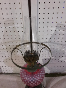 Vintage GWTW Light Rose Hobnail Glass, Brass & Marble Hurricane Lamp (#2)