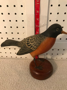 Wooden Hand Carved & Painted Ken Kirby Robin on Base #2028