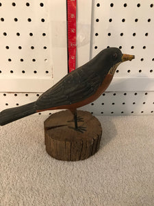 Vintage Hand-Carved & Painted Wooden Robin on Base #69