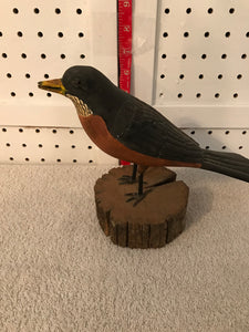 Vintage Hand-Carved & Painted Wooden Robin on Base #69