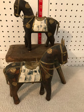 Vintage Pair of Handmade, Leather-wrapped, Brass & Stone Horses #65