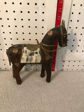 Vintage Pair of Handmade, Leather-wrapped, Brass & Stone Horses #65