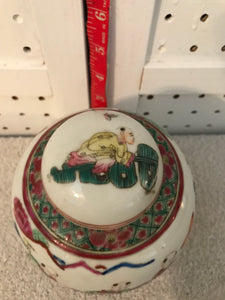 Vintage Asian Lidded Family Scene Jar #74