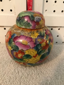 Vintage Asian Lidded Floral Jar #68